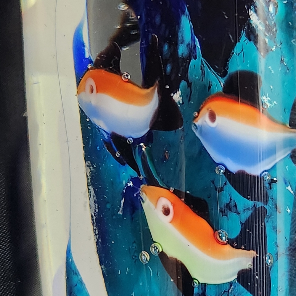 Tropical Art Glass Coral Reef And Fish Aquarium Bubbles Paperweight Decor Office - Picture 9 of 11